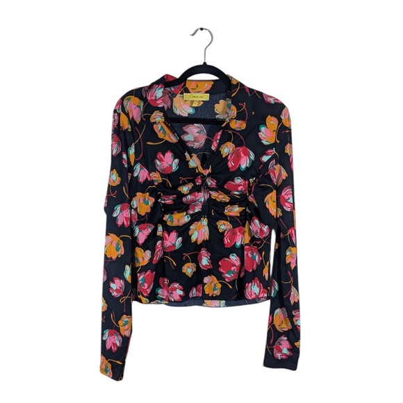 Circus NY Bright Floral Ribbed Stretch Top Size XL - Picture 1 of 4
